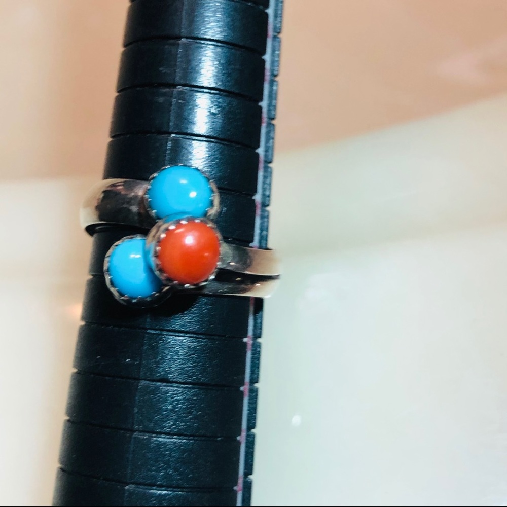 Lovely  Sterling Silver Turquoise&Coral Ring! - Picture 6 of 10
